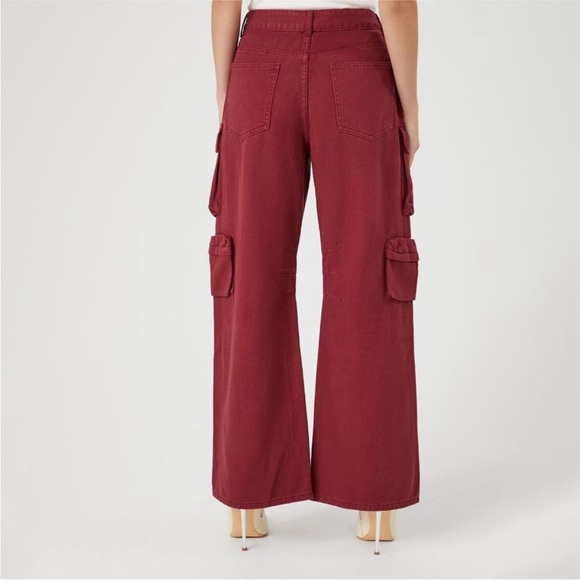 Burgundy Twill Wide-leg Cargo Pants Jeans Size Medium - Picture 4 of 8